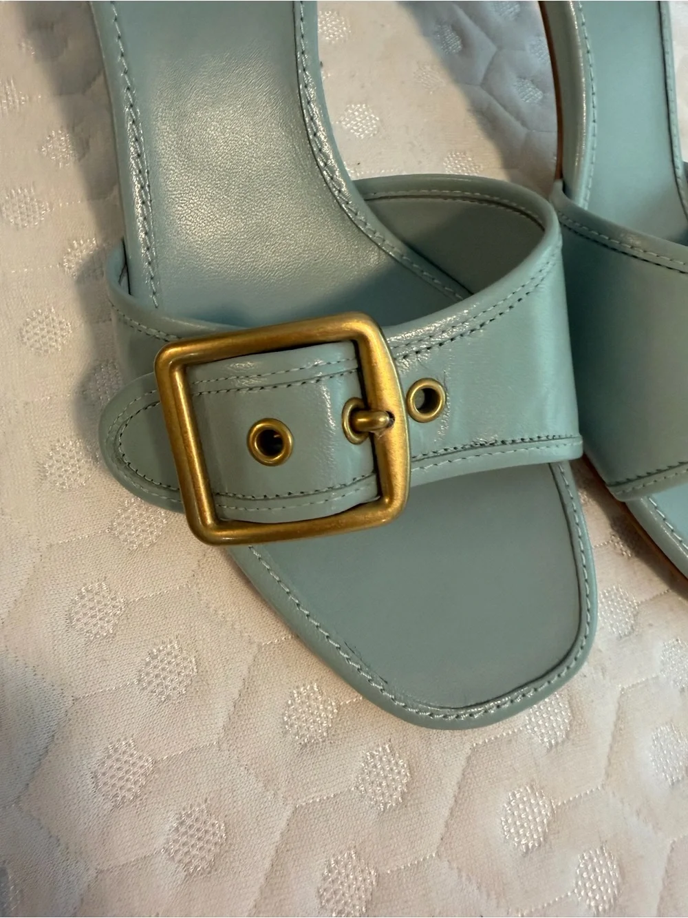Coach Light Blue Leather Buckle Mule Heels - Picture 7 of 8